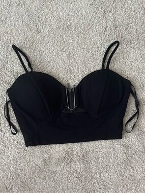 bebe Black Bustier-Style Crop Top with Front Hook